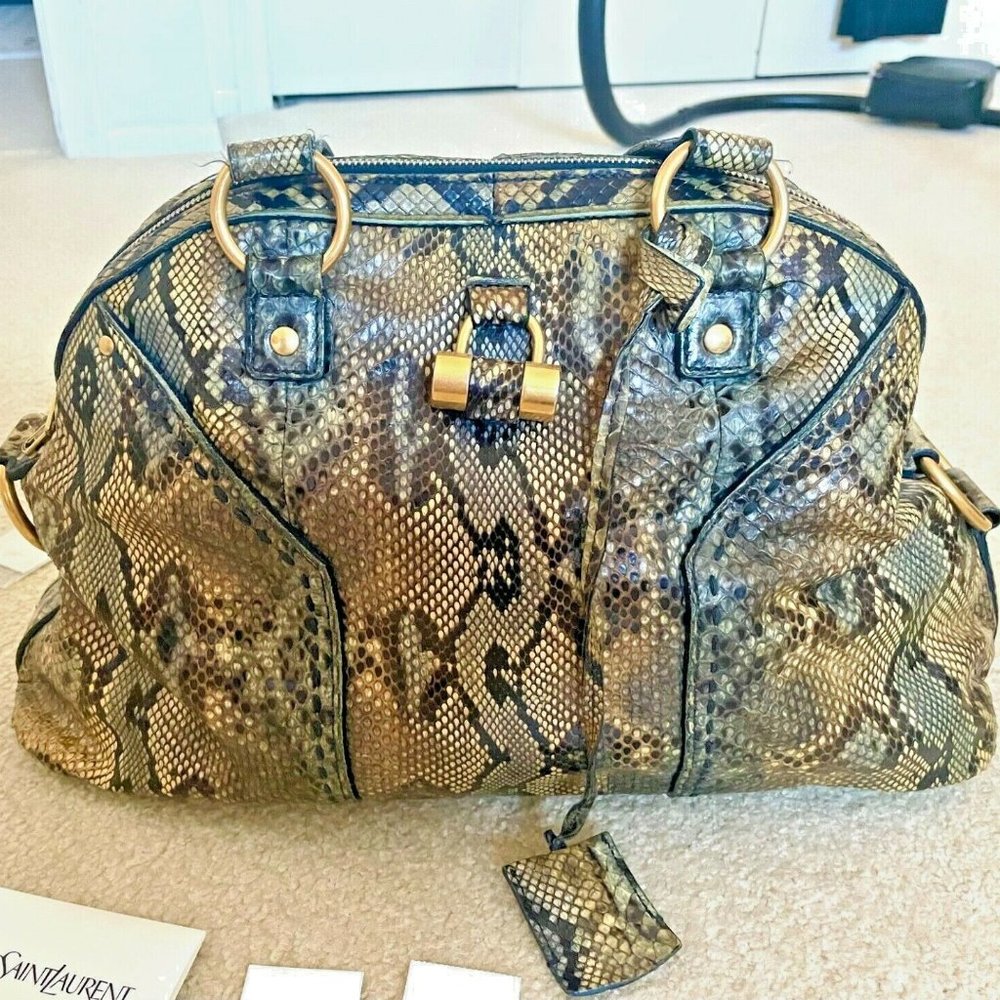 Yves Saint Laurent MUSE PYTHON HANDBAG - BLUE